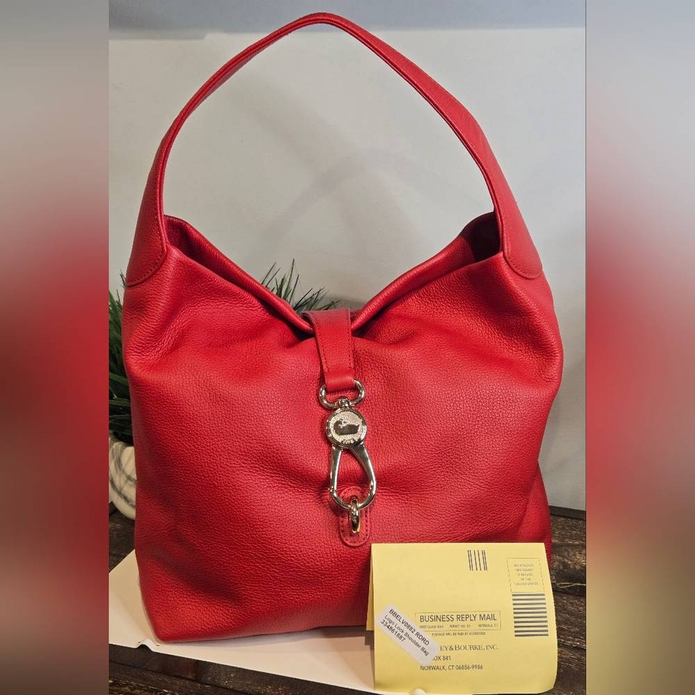 Dooney & Bourke Logo Lock Vibrant Red Hobo Bag - Picture 2 of 16